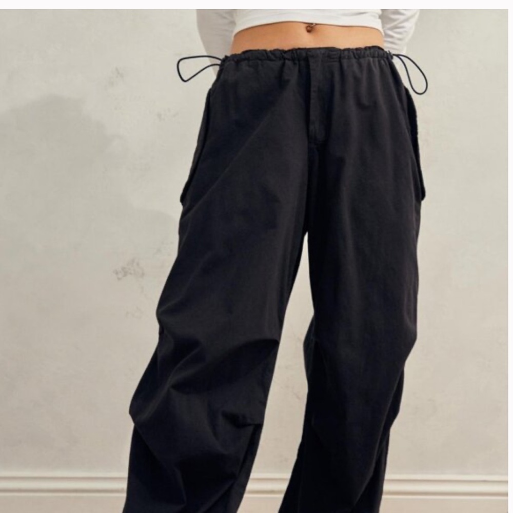 Iets Frans Urban Outfitters Baggy Tech Pants Trousers Solid Black Size Medium!